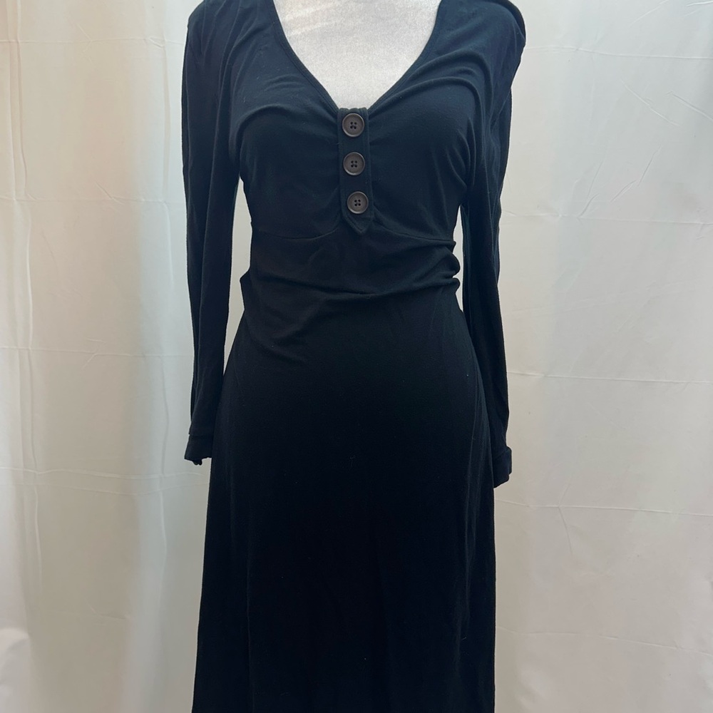 Black Long Sleeve Button-Front Women's Dress